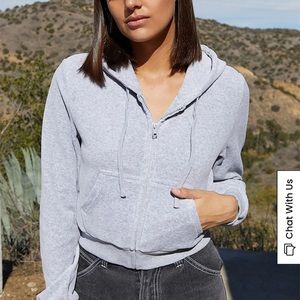 NWOT. Brandy Melville Heather Grey Crystal Cropped Zip Hoodie.